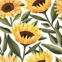Aquarell Musterdesign aus Sonnenblumen und Blättern. handgemalte blumenillustration lokalisiert auf weißem hintergrund. vektor