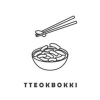 einfache fette linie illustration logo tteokbokki schwarz und weiß vektor