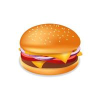 realistischer hamburger oder cheeseburger mit fleisch- und käse-fast-food-mahlzeit vektor