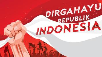 17. August. indonesien glückliche grußkarte zum unabhängigkeitstag mit geballten händen, geist des freiheitssymbols. Verwendung für Banner und Hintergrund. - Vektor