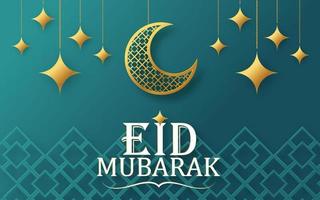 Eid Mubarak mit Halbmond und Moschee. vektor