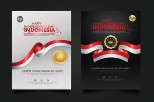 Set Indonesien Happy Independence Day Hintergrundvorlage. vektor