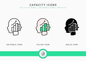 kapacitet ikoner som vektor illustration med solid ikon linje stil. affärsutveckling koncept. redigerbar streckikon på isolerad vit bakgrund för webbdesign, användargränssnitt och mobilapp