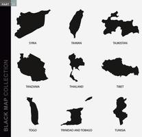 svart Karta samling, svart kontur Kartor av värld. vektor