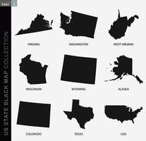 svart Karta samling av USA stater, svart kontur Kartor. vektor