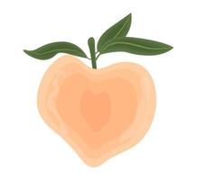 saftig sommarillustration av en persika, en tropisk frukt med löv. söt och enkel stil. vektor