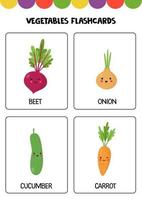 süßes Cartoon-Gemüse mit Namen. Lernkarten für Kinder. vektor