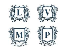 set handritad viktoriansk prydnad ramar vintage lyx logotyp märke vektor