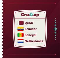 världsfotboll 2022 grupp a. flaggor för de länder som deltar i världsmästerskapet 2022. vektor illustration