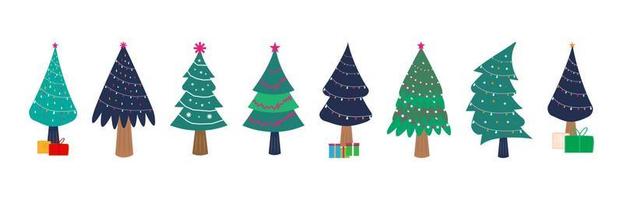 samling av juldekorationer träd vektor