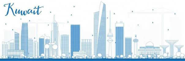 skissera Kuwaits stadssilhuett med blå byggnader. vektor