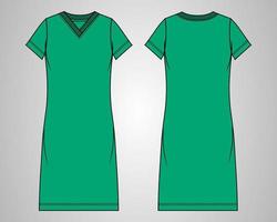 långärmad slim fit knälång klänning design vektor illustration mall för damer.