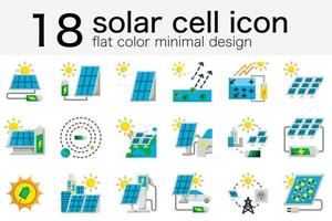 satz von solarzellenpanel produziert grüne energie strom zur batterie vom sonnenkreis-photovoltaik-symbol in minimalem flachem farbdesign