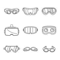 skyddsglasögon ski glas mask ikoner set, enkel stil vektor