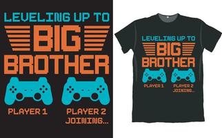 Leveln bis zum T-Shirt-Design der Spielkonsole des großen Bruders vektor