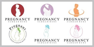gravid kvinna ikonuppsättning logotyp mall med kreativa unika koncept vektor