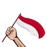 hand som håller och viftar med Indonesiens nationella flagga. vektor