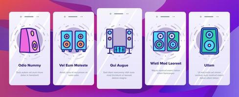 Audio-Musiklautsprecher Onboarding-Symbole setzen Vektor