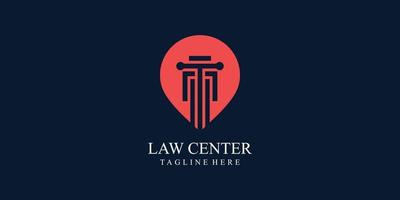 Law Logo Design Konzept Vektor mit Pin Location Style, Anwalt, Anwaltskanzlei, Justiz