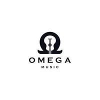 Omega-Symbol mit Gitarrenform, Omega-Musik-Logo-Icon-Design-Vorlage flache Vektorgrafiken vektor