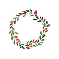 söt akvarellteckning, julkrans. krans av gröna löv och röda bär, enkel akvarellteckning för dekoration för det nya året, jul, vinterlov vektor