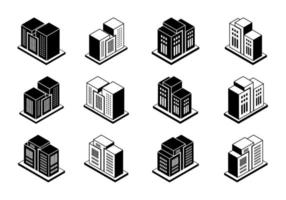 Firmensymbole gesetzt, 3D-Gebäude Vektorsammlung auf weißem Hintergrund, Perspektive moderner Bau vektor