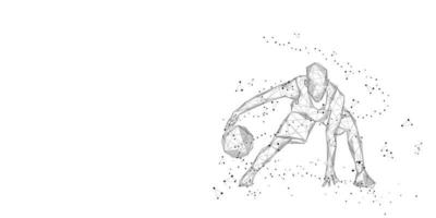 ensam basketspelare på vit bakgrund abstrakt slam dunk rörelse låg poly wireframe digital vektor illustration slam dunk jump