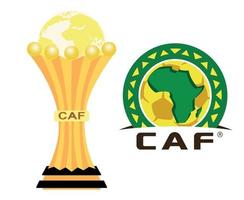 Café-Symbol-Logo und Design-Vektorillustration der afrikanischen Pokal-Fußballtrophäe vektor