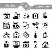 medizinische und corona-virus-symbole gesetzt vektor