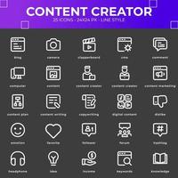 ikonpaket för innehållsskapare med svart färg vektor