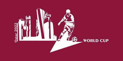 wm-banner in katar 2022. stilisierter vektor isolierte moderne illustration der hauptstadt doha mit symbol, farben und flagge