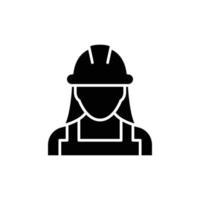Symbol für weibliche Bauarbeiter. arbeit, baumeister, mitarbeiter, hardhat-konzept. einfacher solider Stil. Glyphenvektor-Designillustration lokalisiert auf weißem Hintergrund. Folge 10. vektor