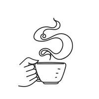 hand gezeichnete gekritzelhand, die kaffeetassenillustration hält vektor