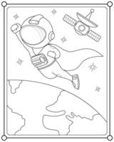 Astronauten-Superheld, der im Weltraum fliegt, geeignet für Malvorlagen für Kinder, Vektorgrafik vektor