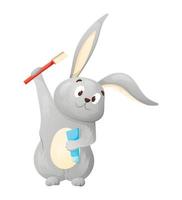 vektor isolerat illustration av tecknad serie kanin med tandborste och tandkräm.