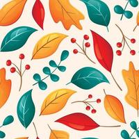 vektor sömlös höst mönster. tecknad serie torr fallen ek löv, kvistar och bär.