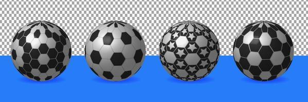 Fußball-Set Set realistische 3D-Design-Stil. verschiedene Arten von Schwarz und Weiß. sportelemente-modell. vektorillustration vektor