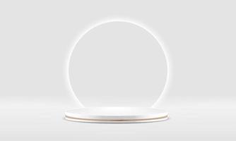 Weißes realistisches 3D-Zylindersockelpodium mit rundem Neonlichthintergrund. abstrakte Vektordarstellung geometrische Plattform. Produktdisplay-Präsentation. Minimale Szene. vektor