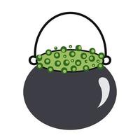 vektor pott med grön trolldryck och bubblor isolerat. halloween vektor illustration.