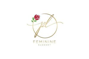 första pl feminin logotyp skönhet monogram och elegant logotyp design, handstil logotyp av första signatur, bröllop, mode, blommig och botanisk med kreativ mall. vektor