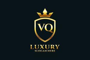Initial vq Elegantes Luxus-Monogramm-Logo oder Abzeichen-Vorlage mit Schriftrollen und Königskrone – perfekt für luxuriöse Branding-Projekte vektor