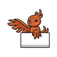 niedlicher kleiner phoenix-cartoon mit leerem zeichen, das hand winkt vektor