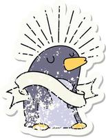 abgenutzter alter Aufkleber eines glücklichen Pinguins im Tattoo-Stil vektor