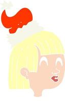 platt Färg illustration av flicka bär santa hatt vektor