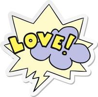 tecknad serie ord kärlek och Tal bubbla klistermärke vektor