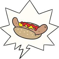 Cartoon frischer leckerer Hot Dog und Sprechblase vektor