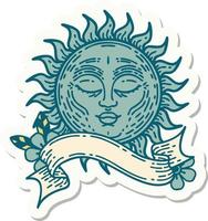 Aufkleber im Tattoo-Stil mit Banner einer Sonne vektor
