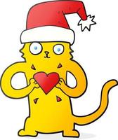 freihändig gezeichnete Cartoon-Katze, die Weihnachten liebt vektor