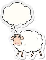 Cartoon Schaf und Gedankenblase als bedruckter Aufkleber vektor