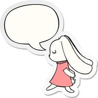 niedlicher Cartoon-Kaninchen- und Sprechblasenaufkleber vektor